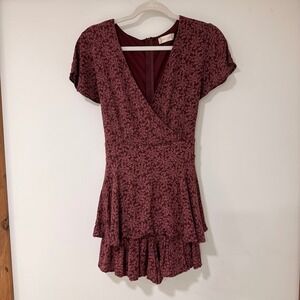 Altar'd State Allure Floral Wrap Romper Women Medium Burgundy Ruffle | Boho